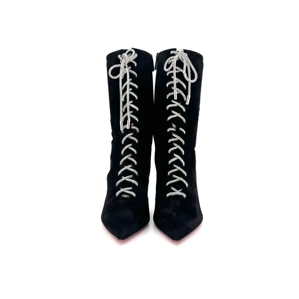 NEW Christian Louboutin Astrid Lace Strass Booty 85 Embellished Boots 37 - Picture 8 of 10